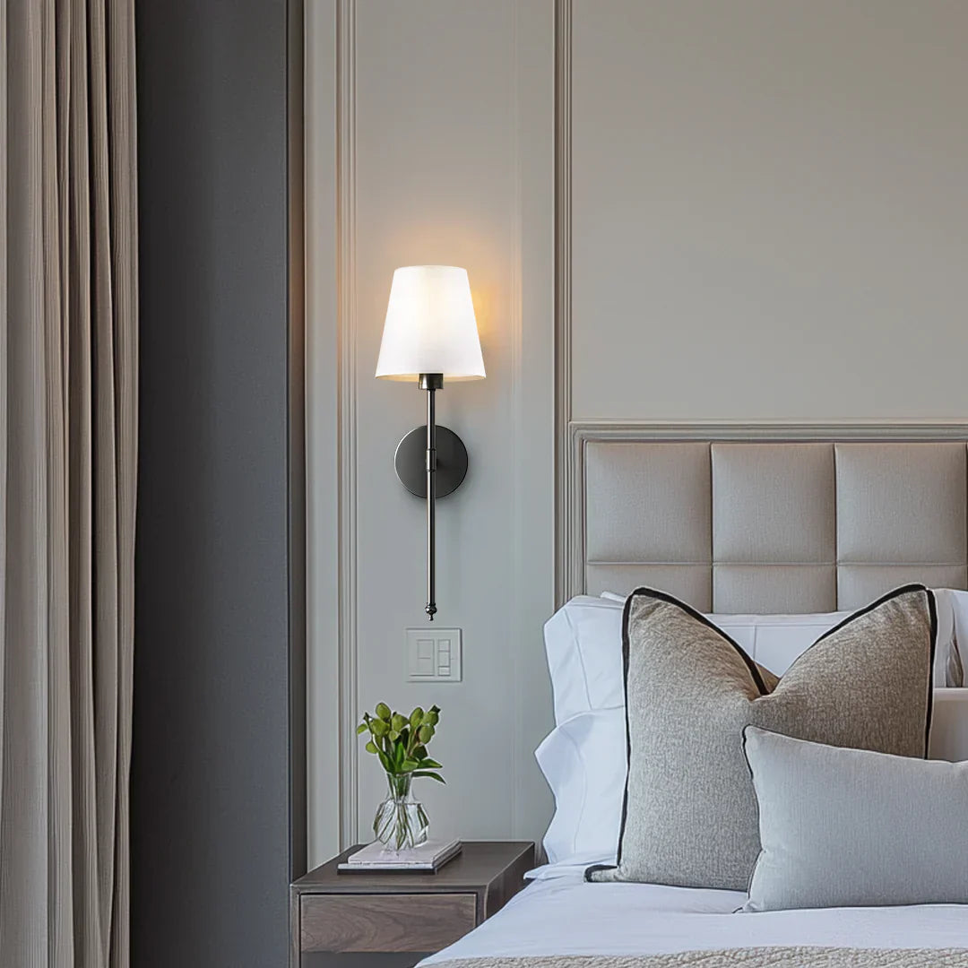 Wireless Wall Sconces | Set of 2, Fabric Shade, No Hardwiring