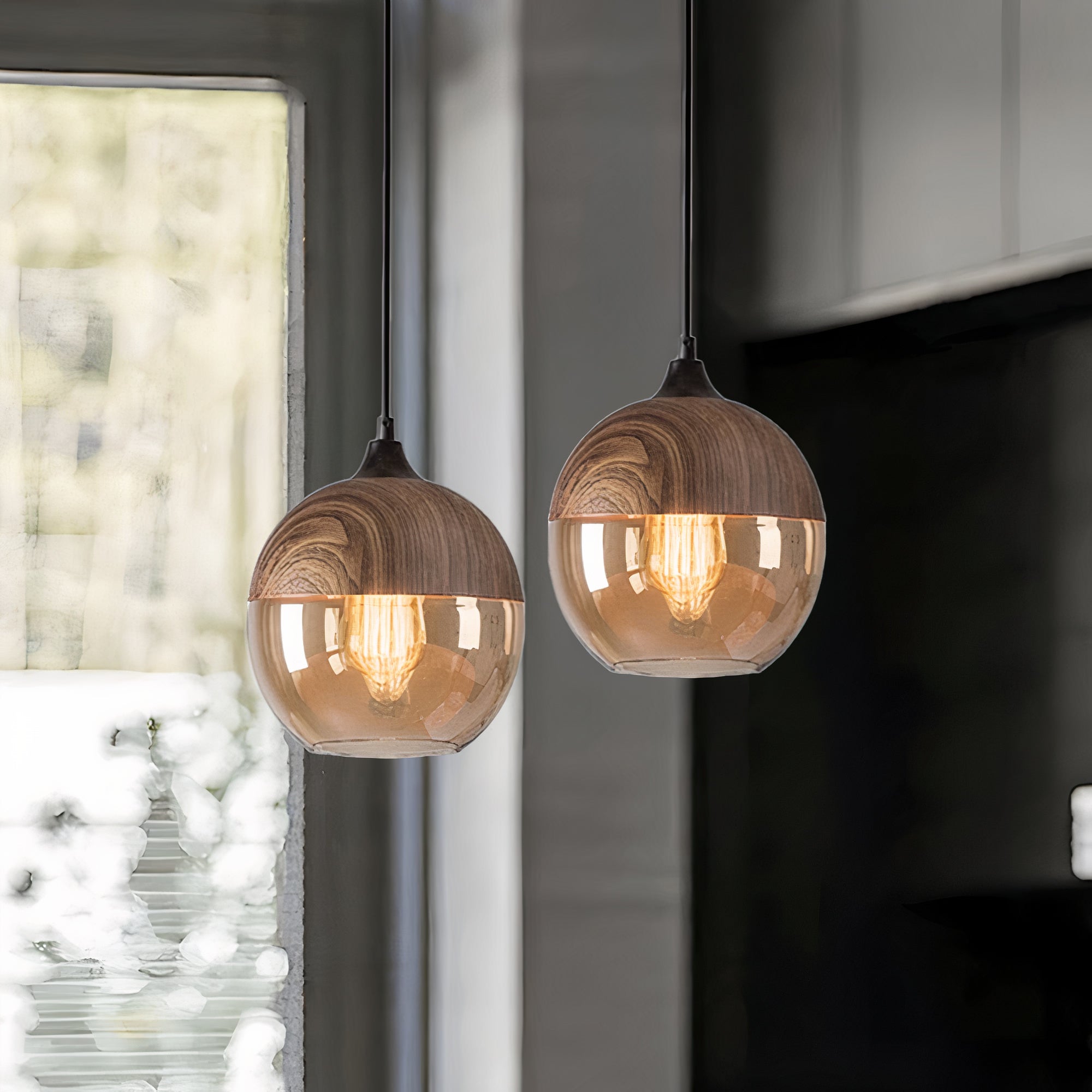 Wood and Coloured Glass Pendant Light | Warm, Modern Design