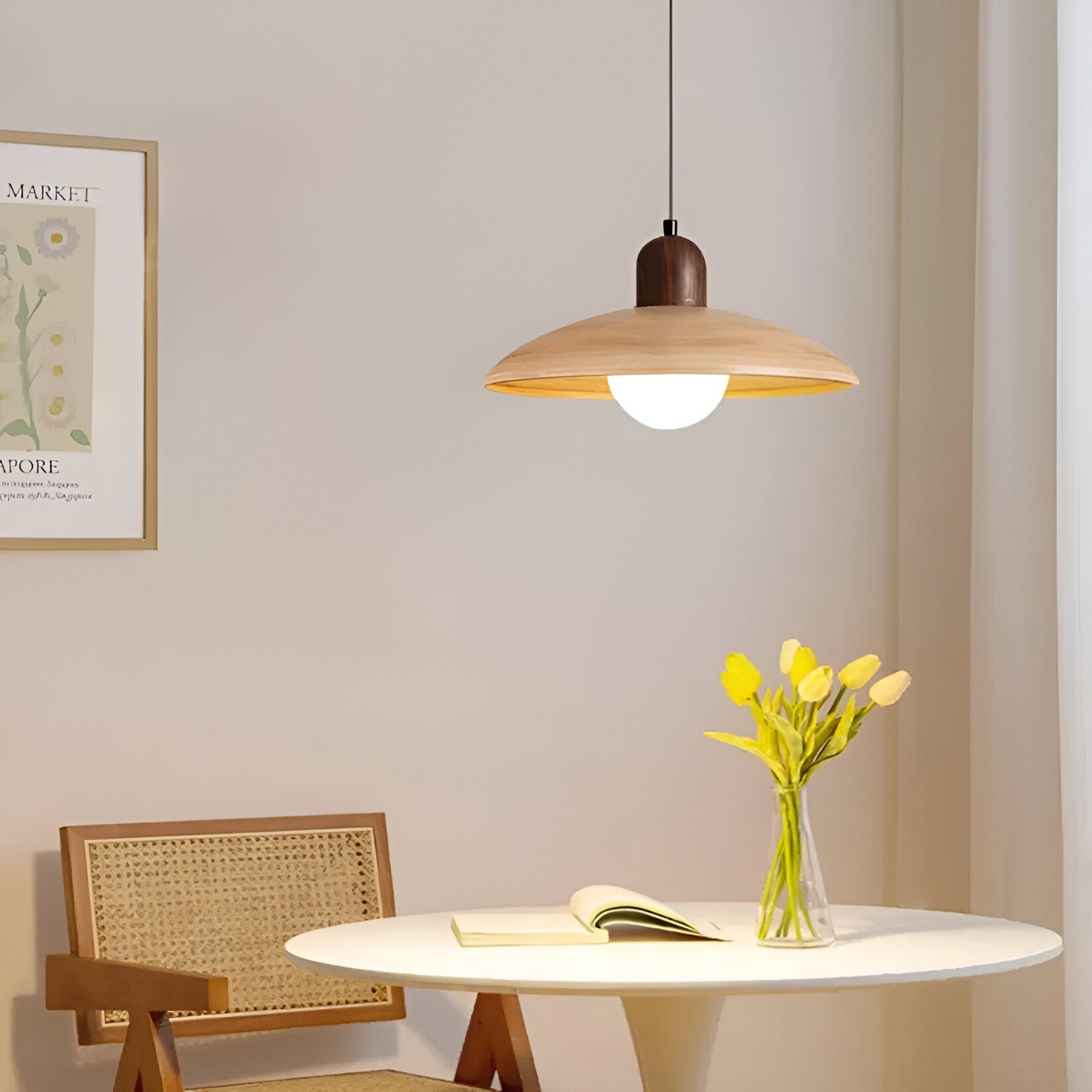 Wabi-Sabi Walnut Pendant Light | Japandi Style, E27 Warm White