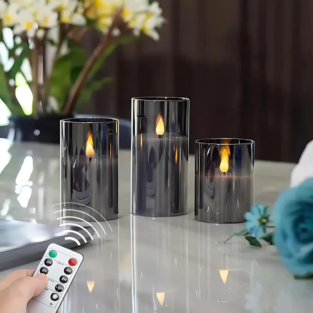 Real Wax LED Candle Set | Set of 3, Flame Effect with Remote