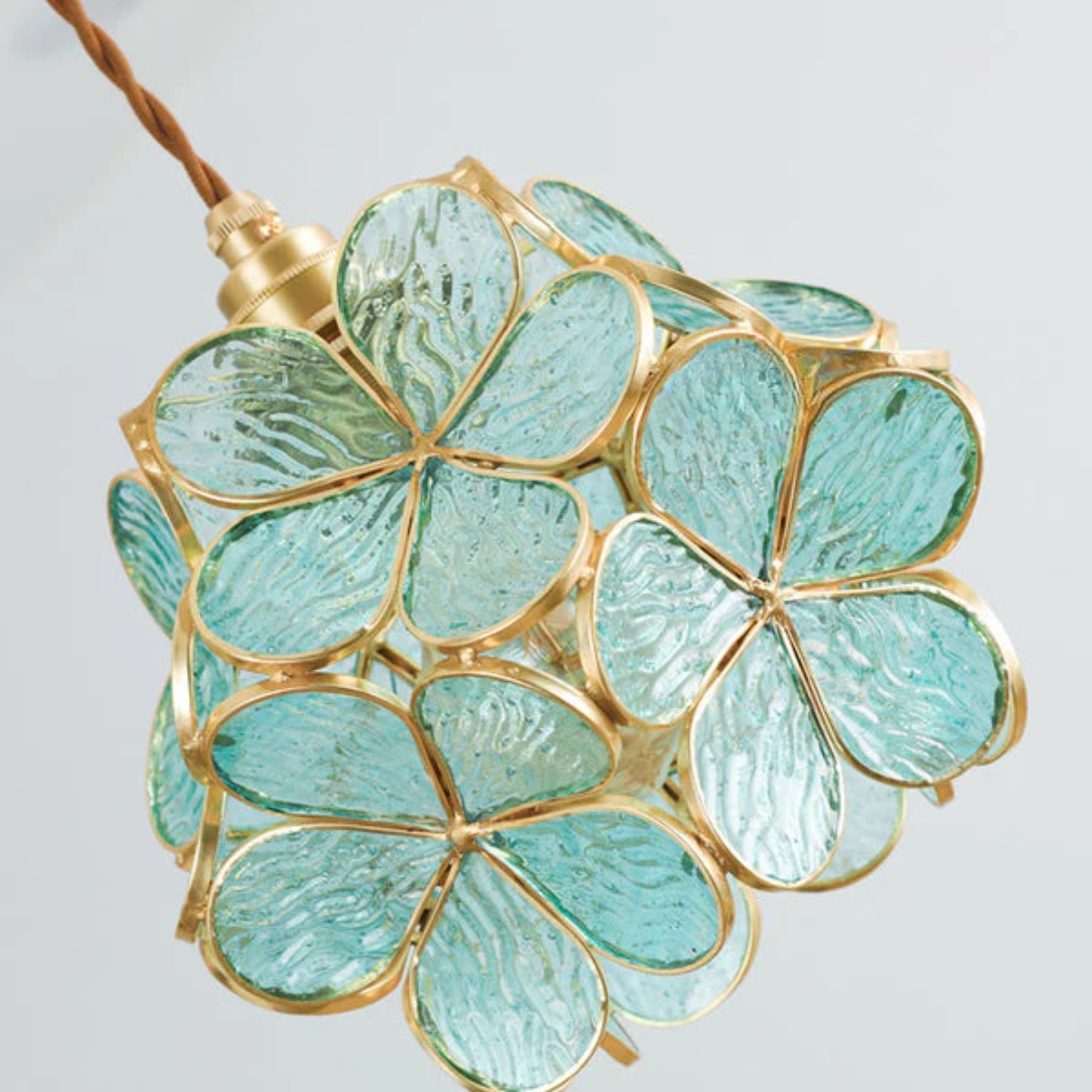 Floral Glass Pendant Light | Brass Frame, E27 Vintage Style
