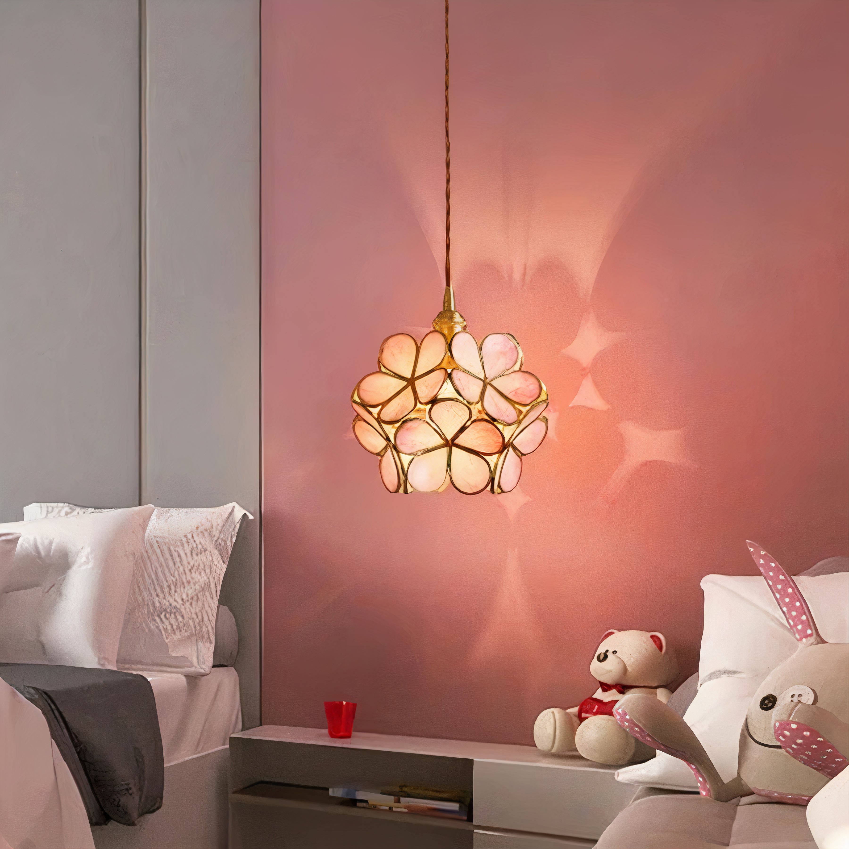 Floral Glass Pendant Light | Brass Frame, E27 Vintage Style