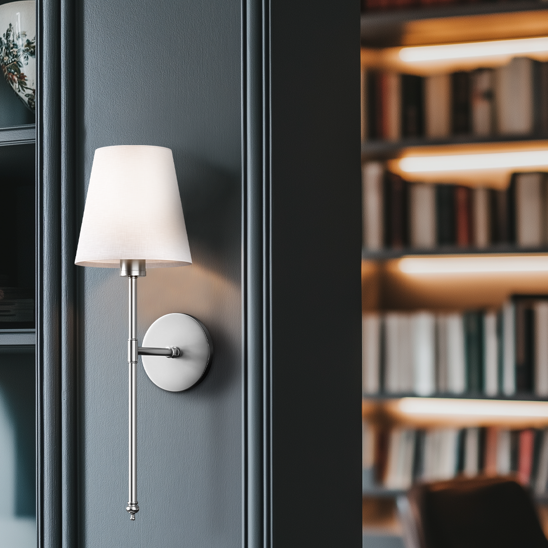 Wireless Wall Sconces | Set of 2, Fabric Shade, No Hardwiring