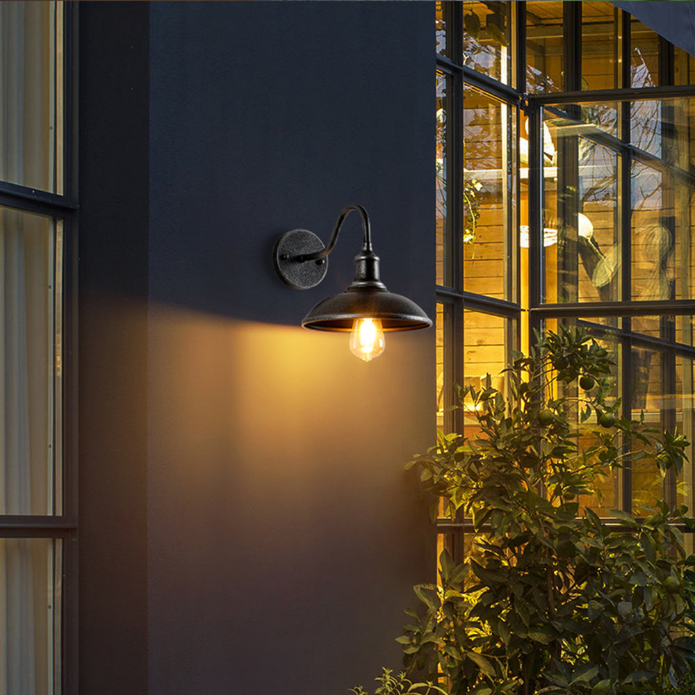 Industrial Gooseneck Outdoor Wall Light | Bowl Shade, IP65 Rated