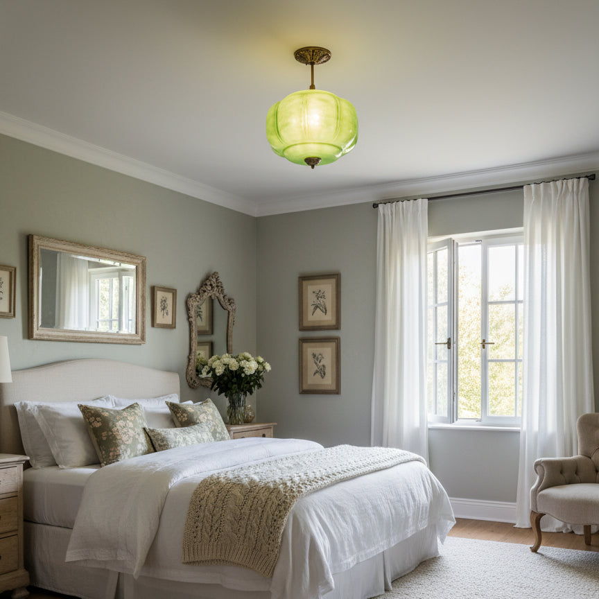 Wave Glass Ceiling Light | Brass Fittings, Green or White, Ø38cm