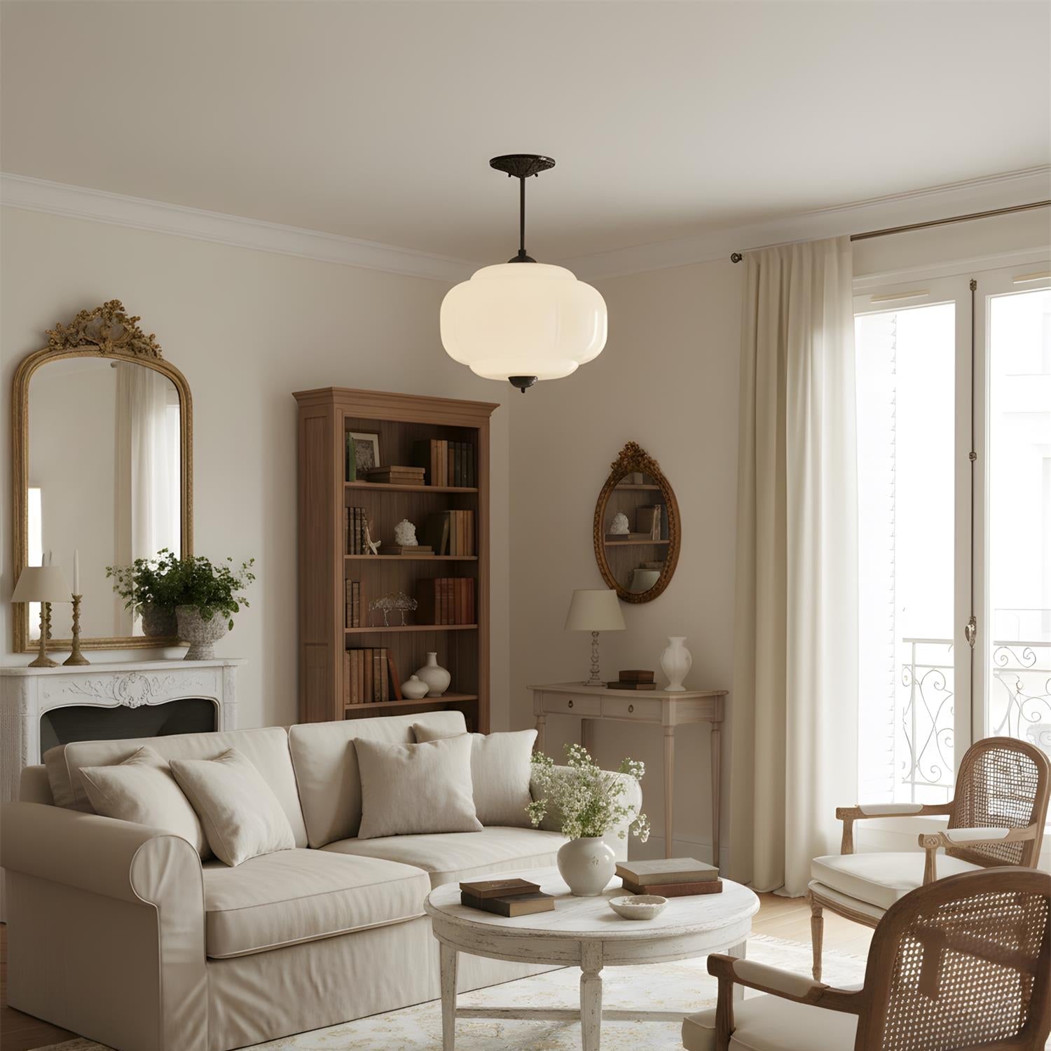 Wave Glass Ceiling Light | Brass Fittings, Green or White, Ø38cm
