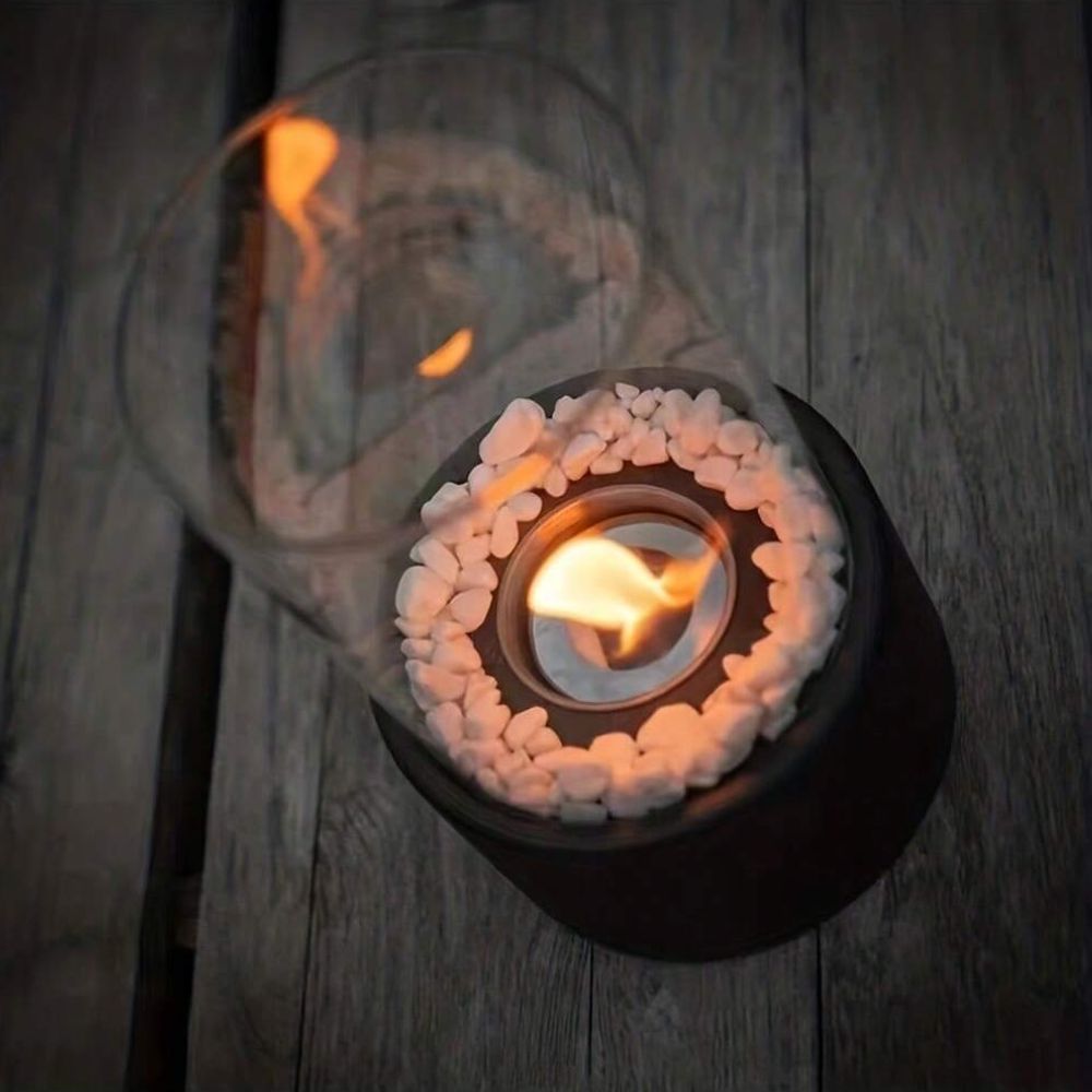 Round Oil Lamp | Glass and Metal, Open Flame Table Décor