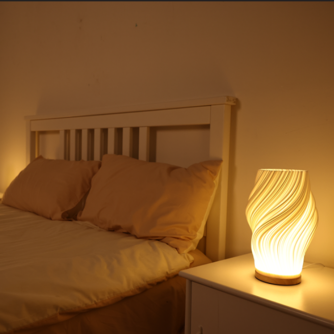 Sculptural LED Table Lamp | Wood Base, Dimmable, USB Powered