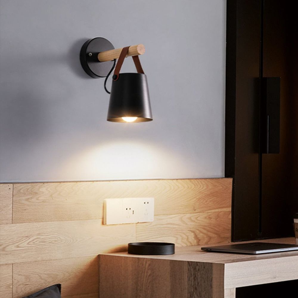 Timber and Leather Wall Lamp | Scandinavian Design, E27