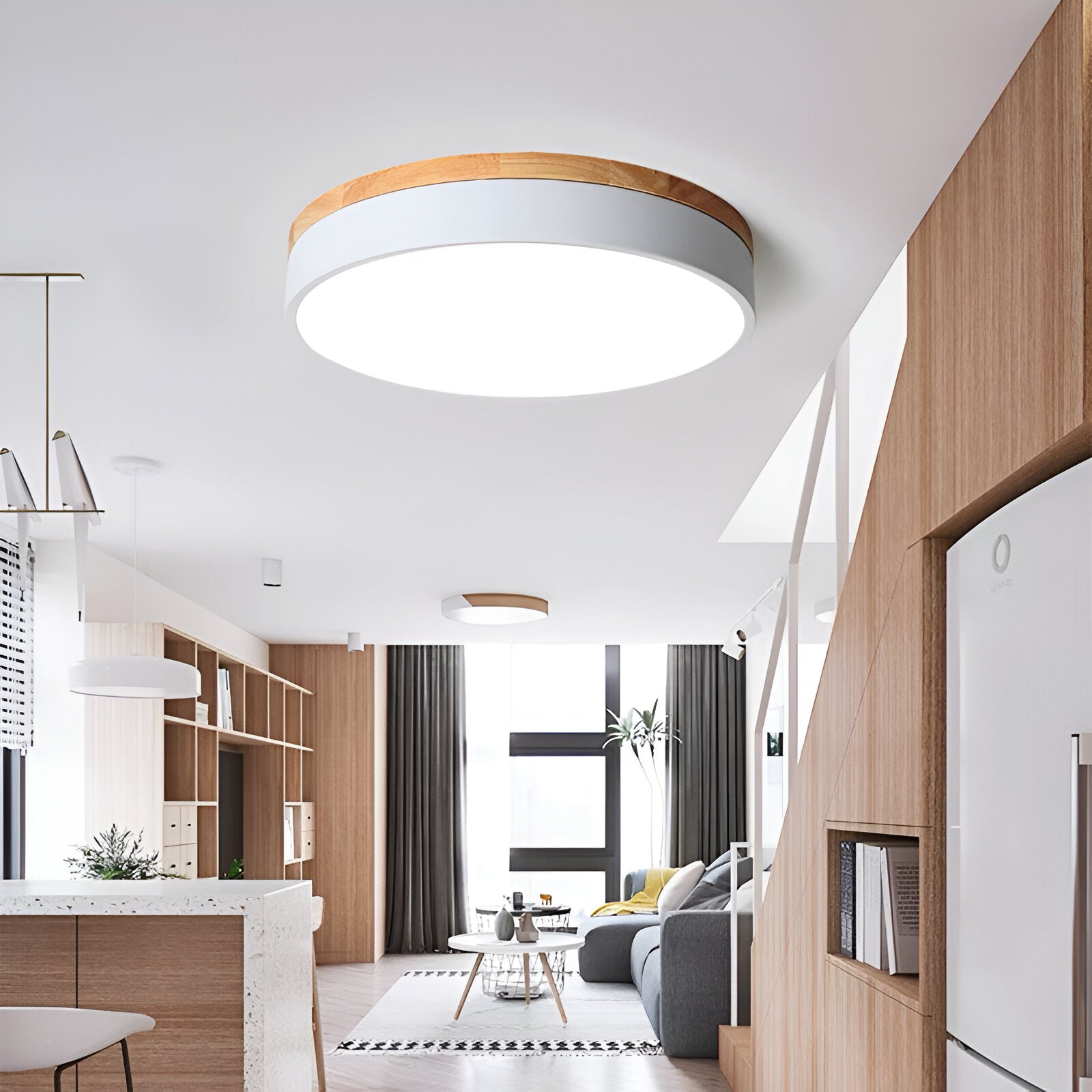 Round Flush Ceiling Light | Nordic Minimalist, Acrylic and Wood