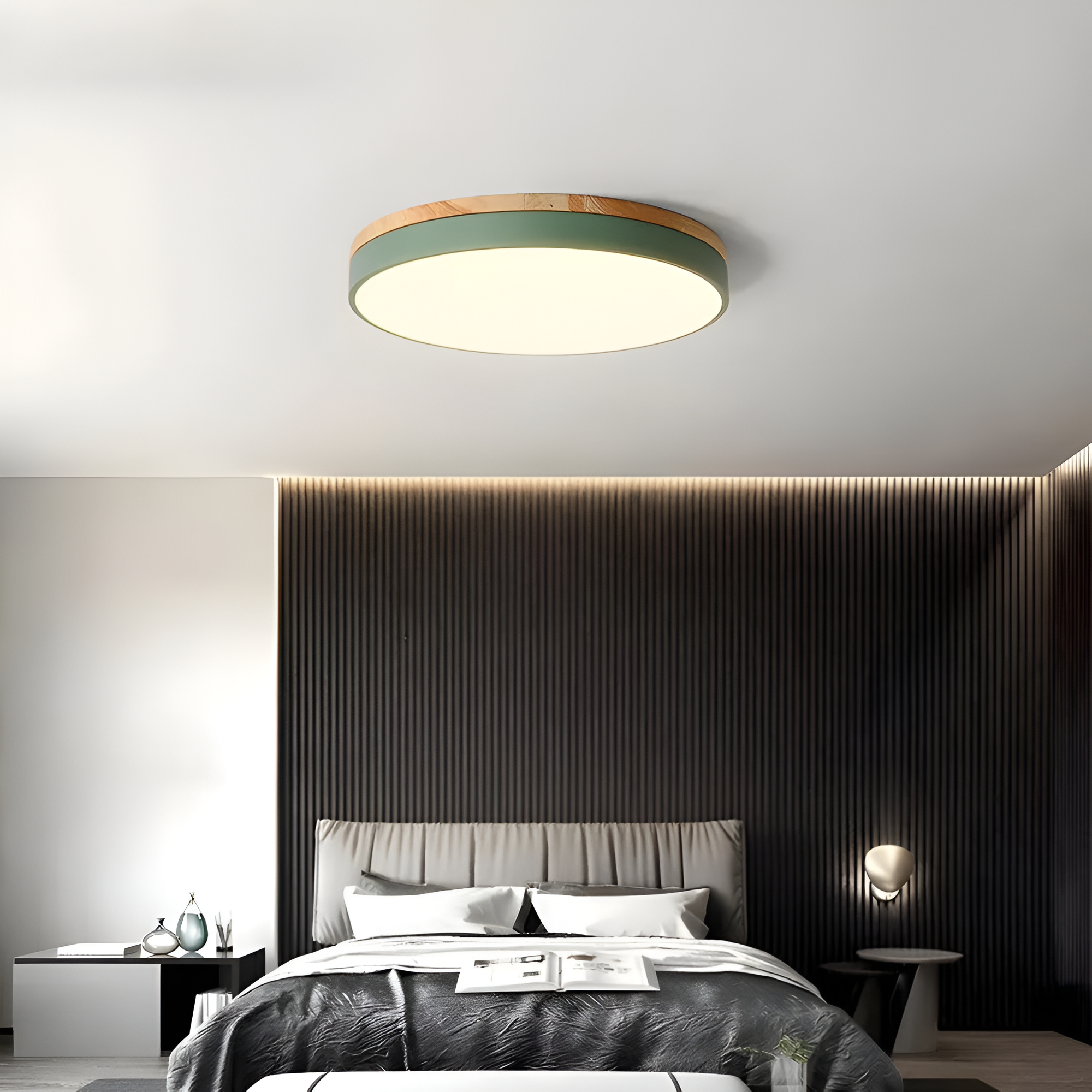 Round Flush Ceiling Light | Nordic Minimalist, Acrylic and Wood