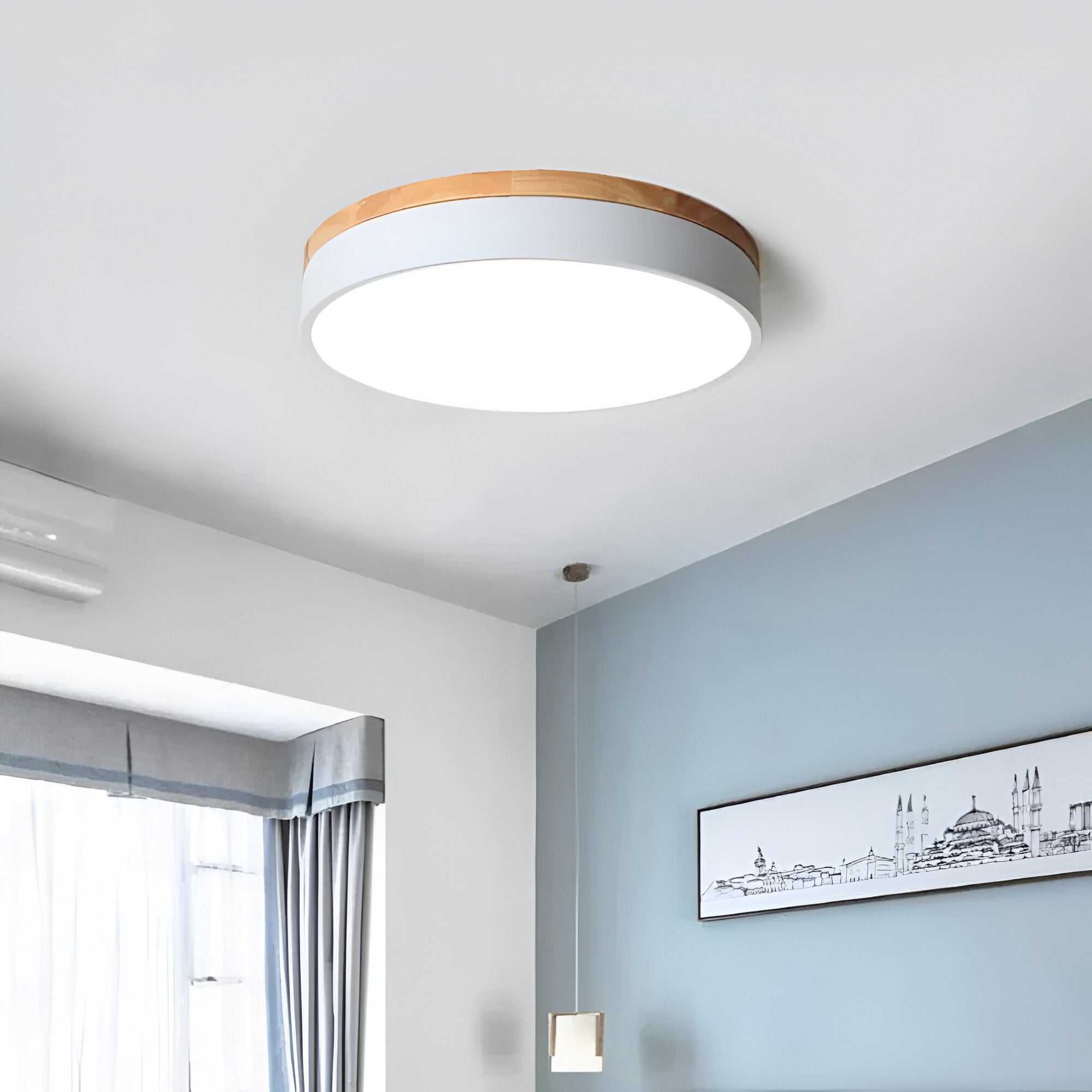 Round Flush Ceiling Light | Nordic Minimalist, Acrylic and Wood