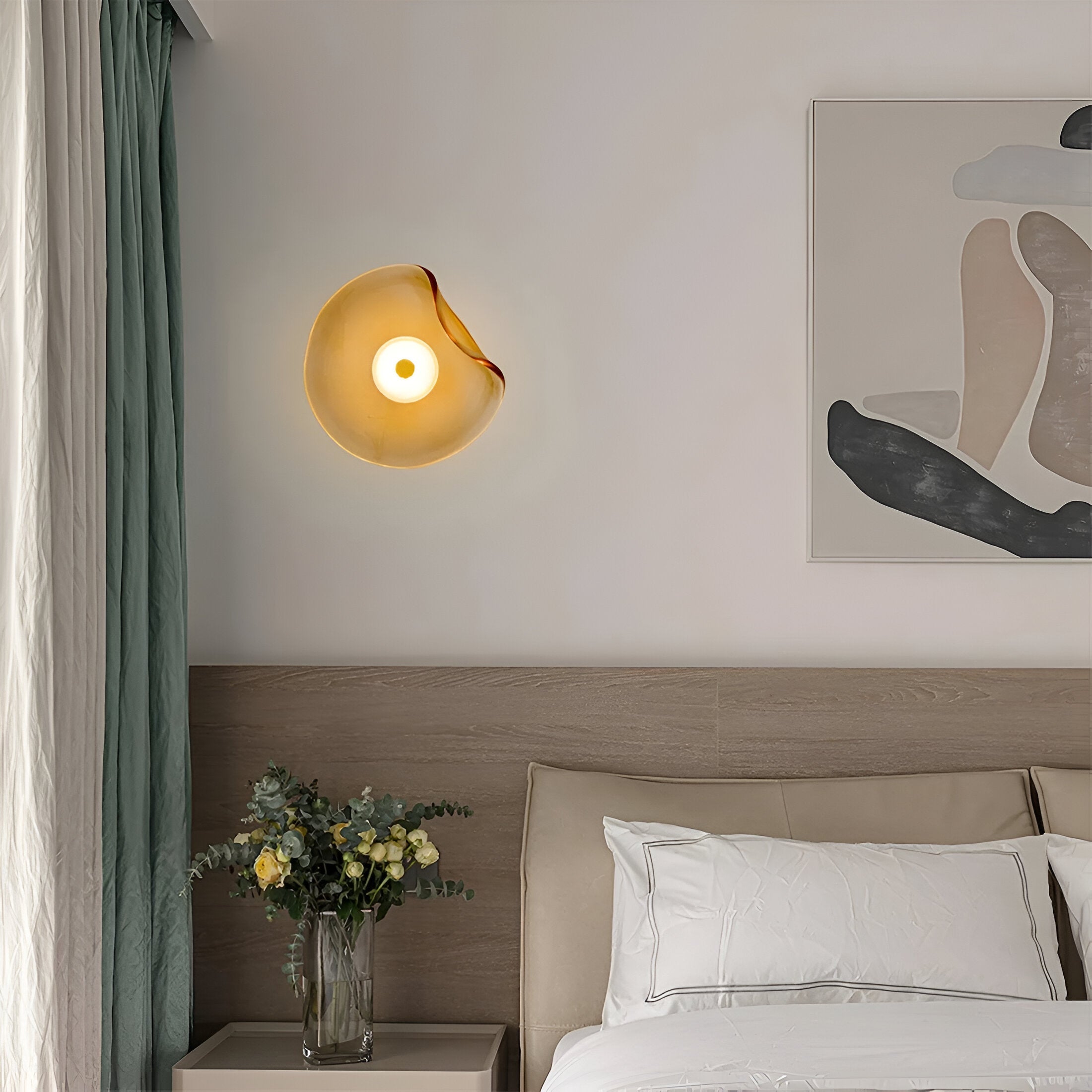 Curved Glass LED Wall Light | Japandi Style, Warm White