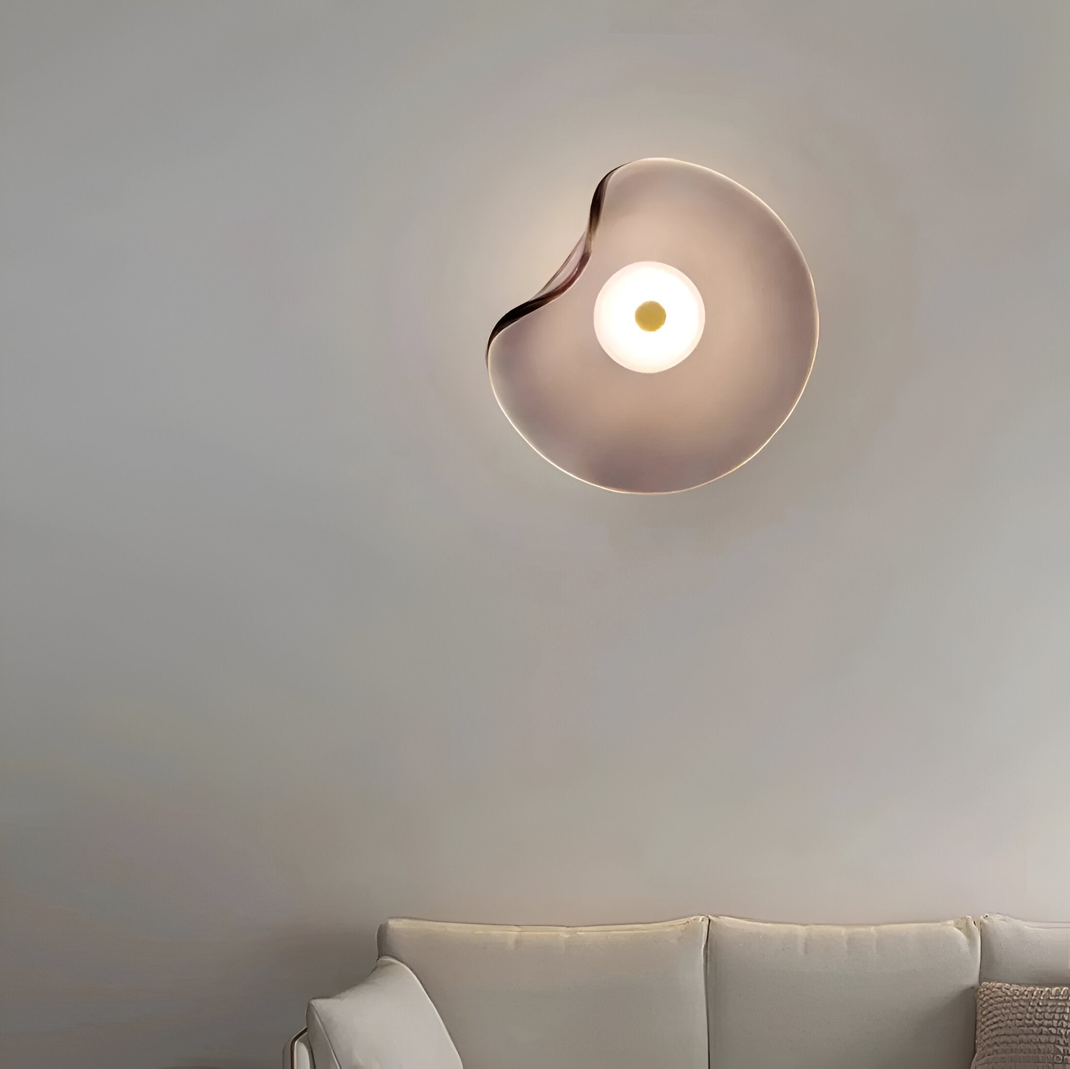 Curved Glass LED Wall Light | Japandi Style, Warm White