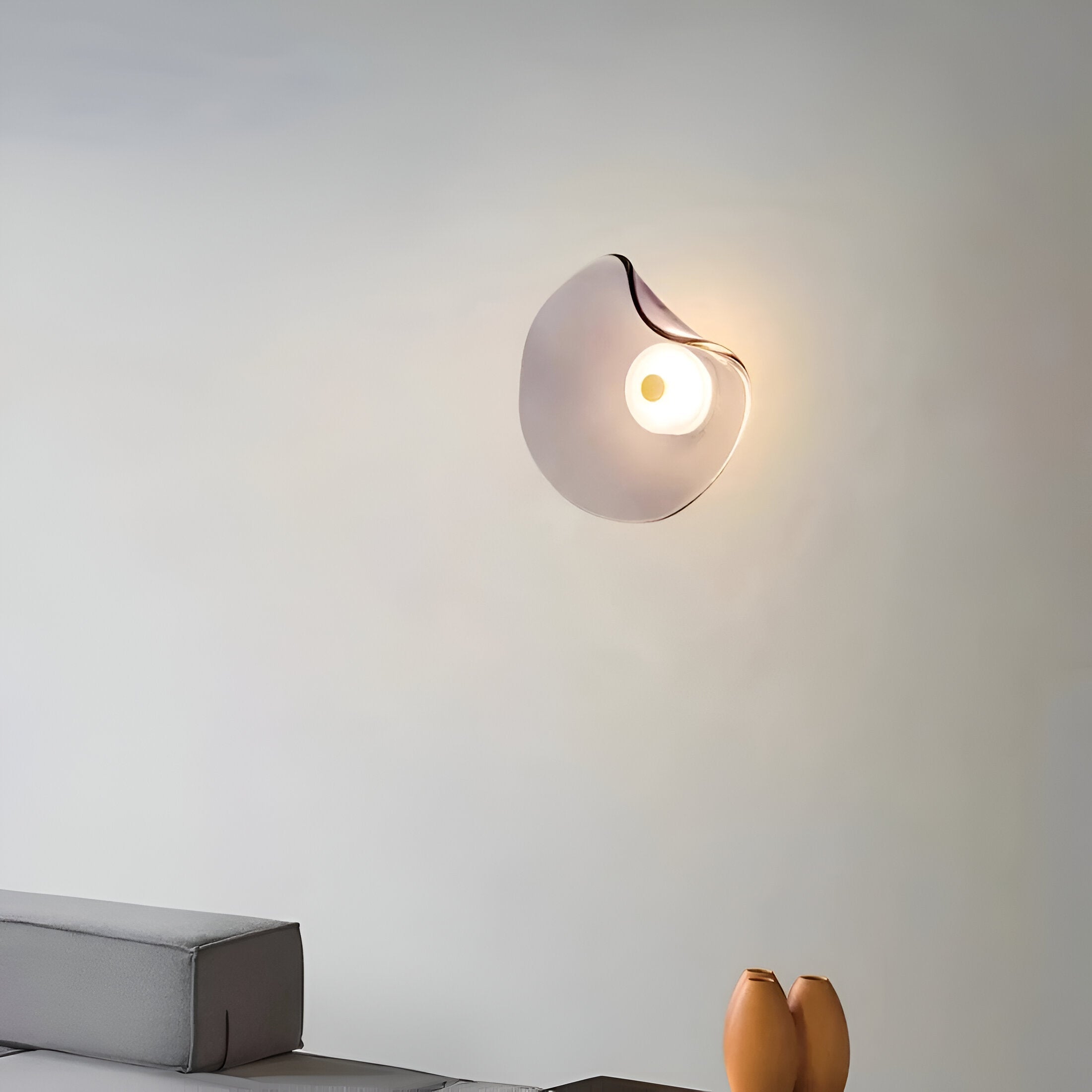 Curved Glass LED Wall Light | Japandi Style, Warm White
