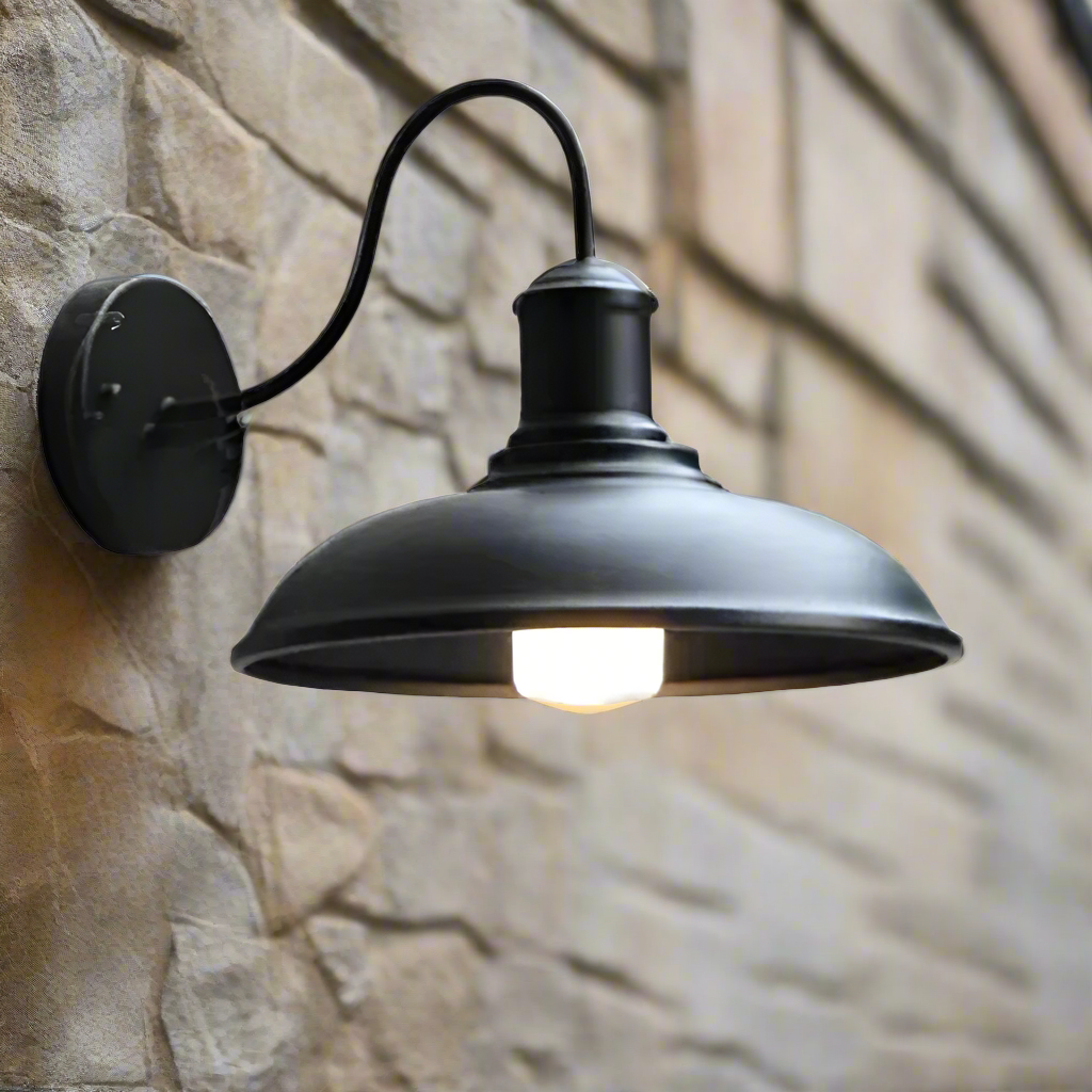 Industrial Gooseneck Outdoor Wall Light | Bowl Shade, IP65 Rated