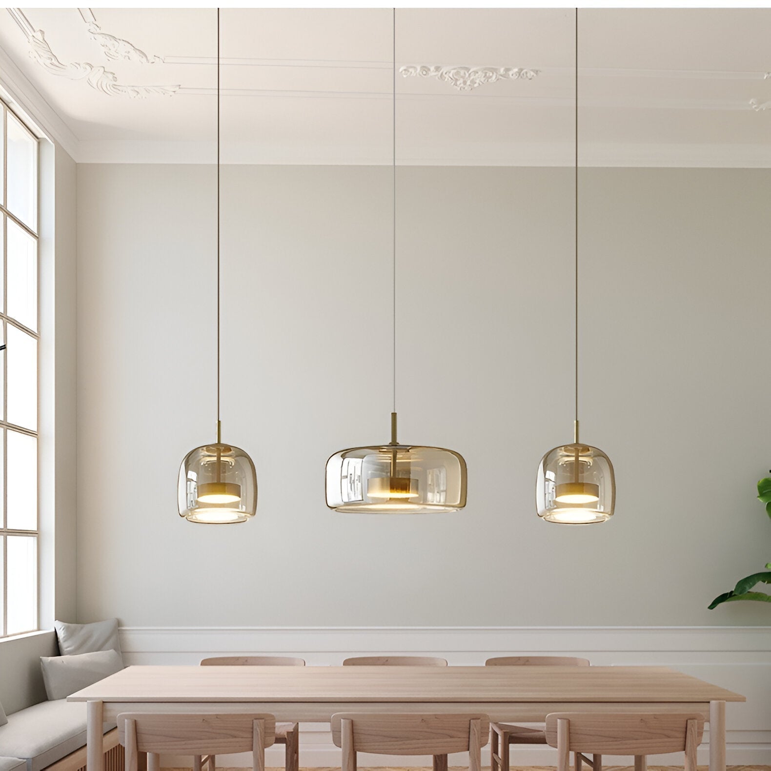 Retro Glass Pendant Light | Hand-Blown Smoke Glass, Switchable CCT