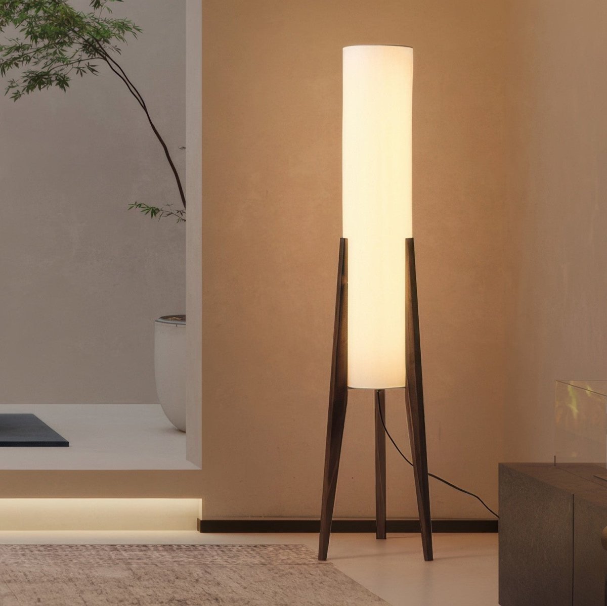 Walnut Wood Floor Lamp with Fabric Shade | Scandinavian Retro Style
