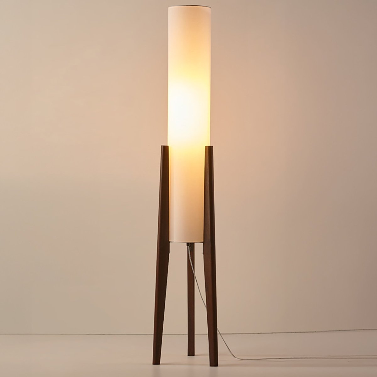 Walnut Wood Floor Lamp with Fabric Shade | Scandinavian Retro Style