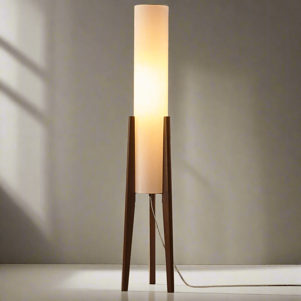 Walnut Wood Floor Lamp with Fabric Shade | Scandinavian Retro Style