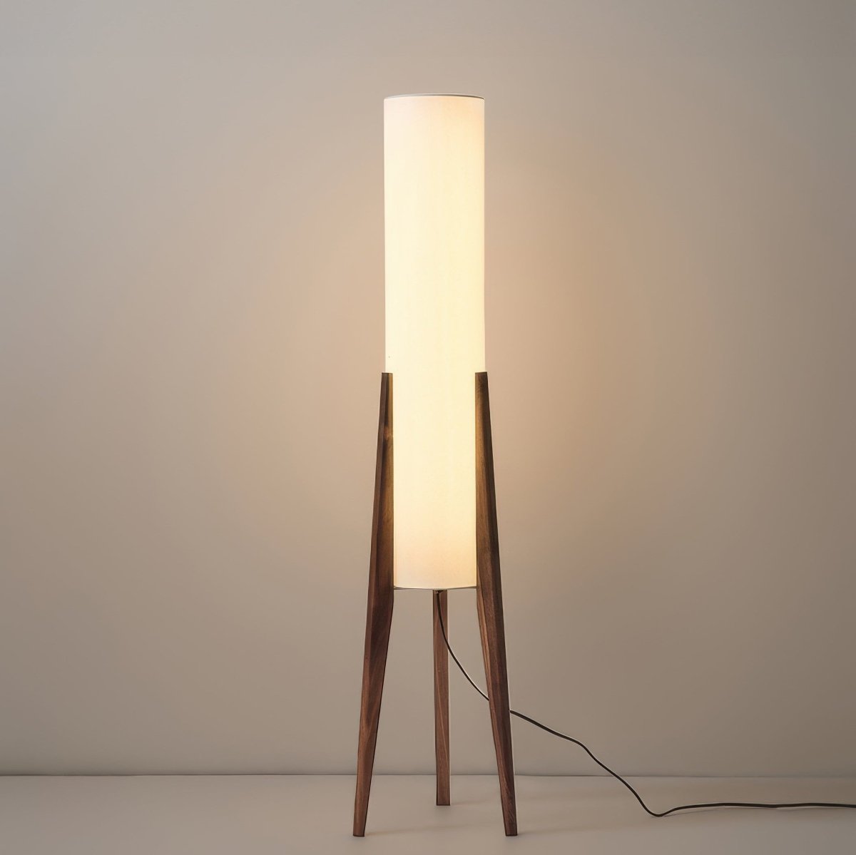 Walnut Wood Floor Lamp with Fabric Shade | Scandinavian Retro Style