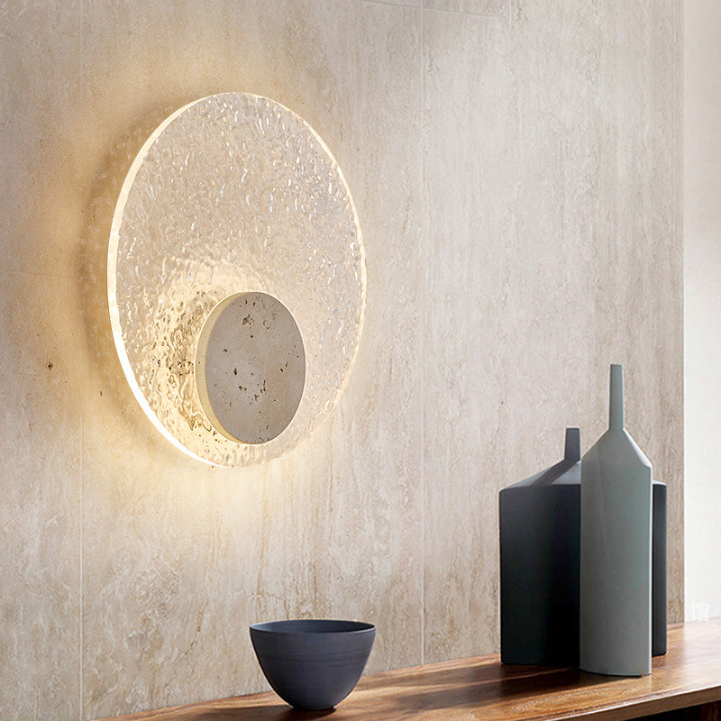 Travertine Wall Lamp | Acrylic Shade, Minimalist Round Design