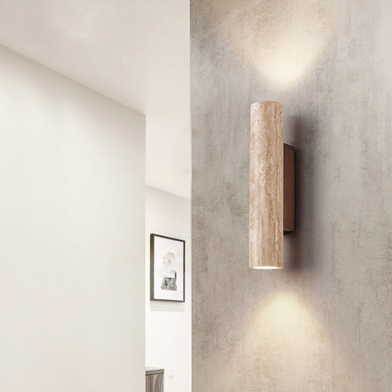 Travertine Tube Wall Sconce | Japandi Style, Natural Stone