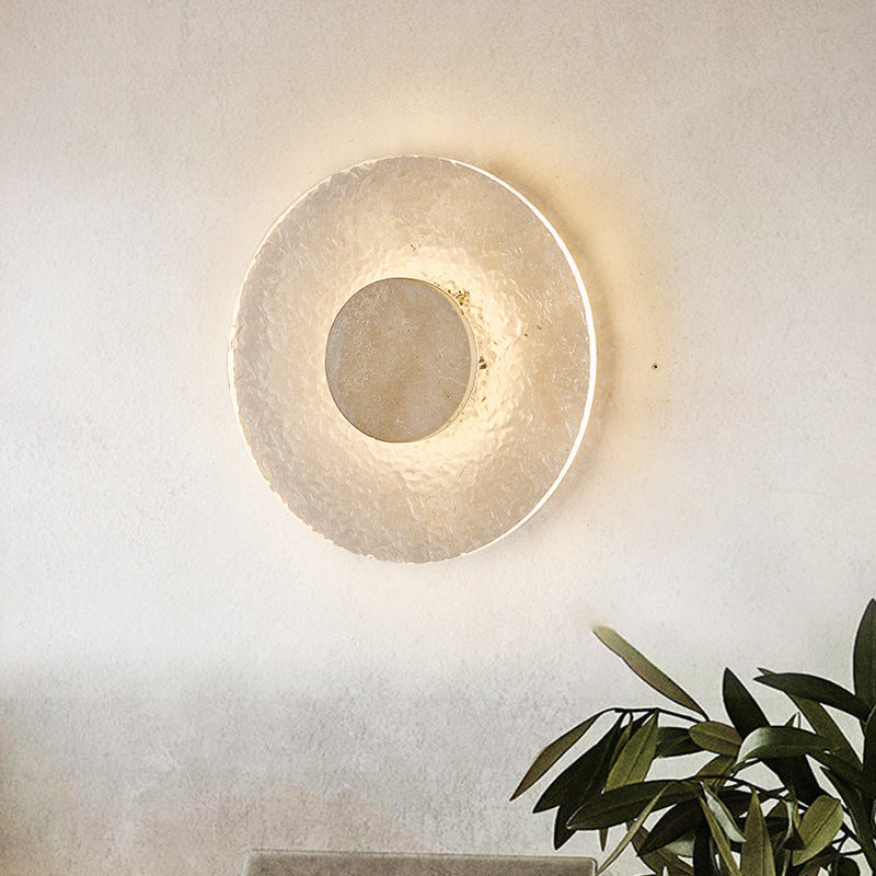 Travertine Wall Lamp | Acrylic Shade, Minimalist Round Design