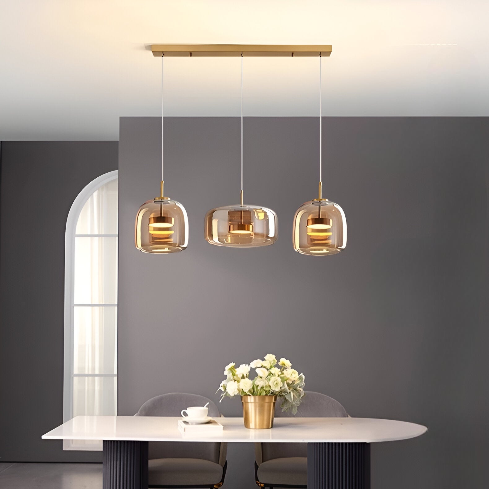 Retro Glass Pendant Light | Hand-Blown Smoke Glass, Switchable CCT