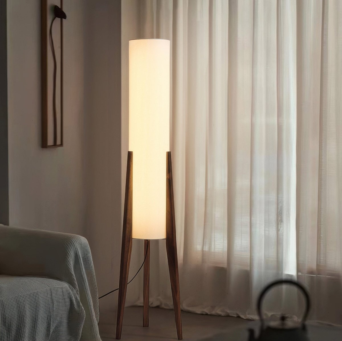 Walnut Wood Floor Lamp with Fabric Shade | Scandinavian Retro Style