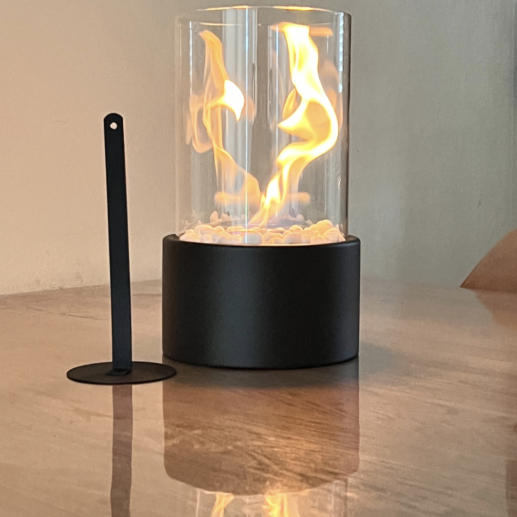 Round Oil Lamp | Glass and Metal, Open Flame Table Décor