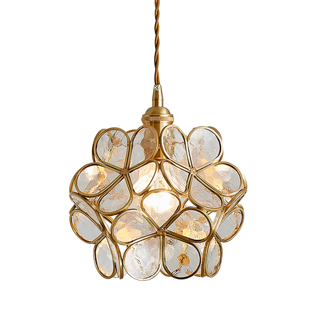 Floral Glass Pendant Light | Brass Frame, E27 Vintage Style