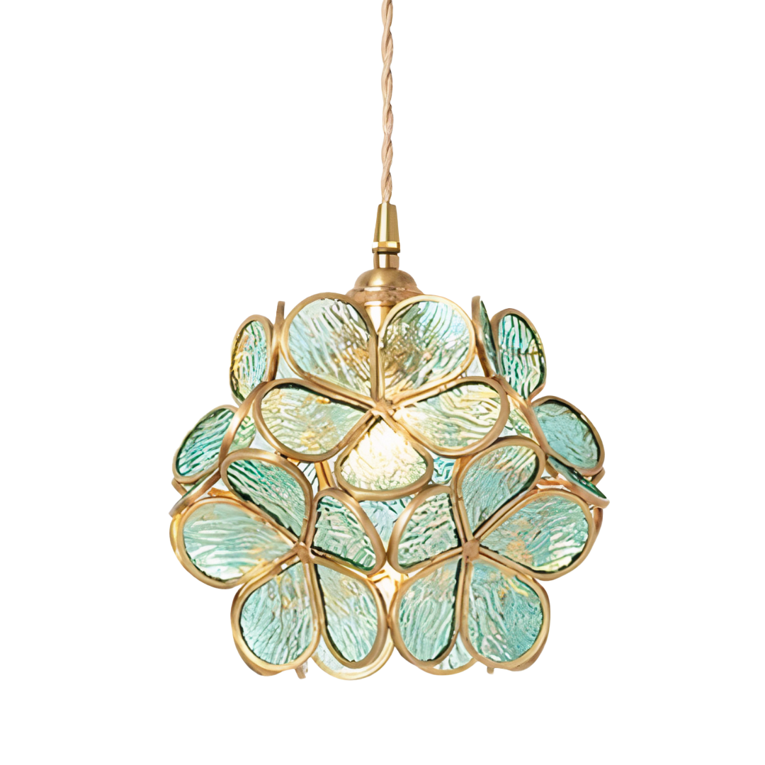 Floral Glass Pendant Light | Brass Frame, E27 Vintage Style