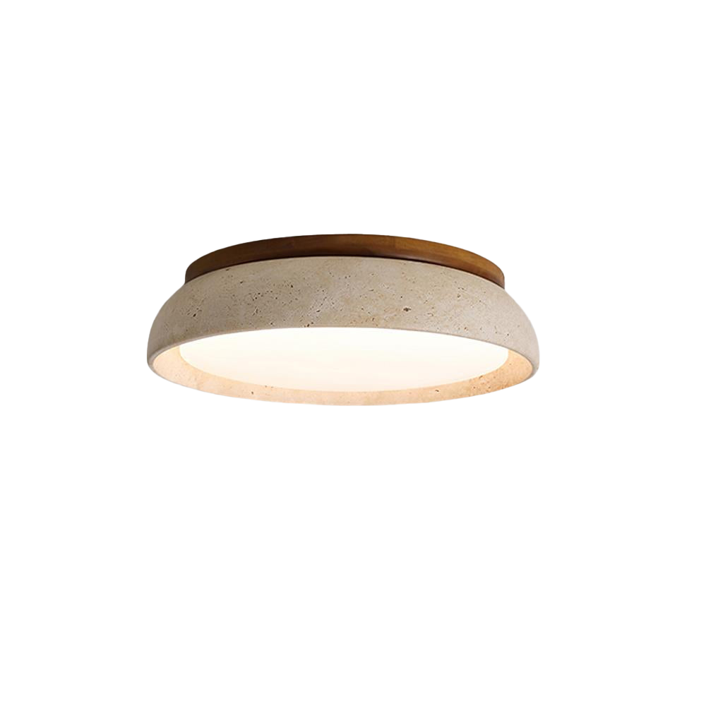 Travertine and Wood Ceiling Light | Japandi Style, 3000K Warm White