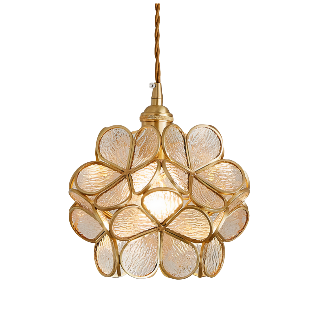 Floral Glass Pendant Light | Brass Frame, E27 Vintage Style