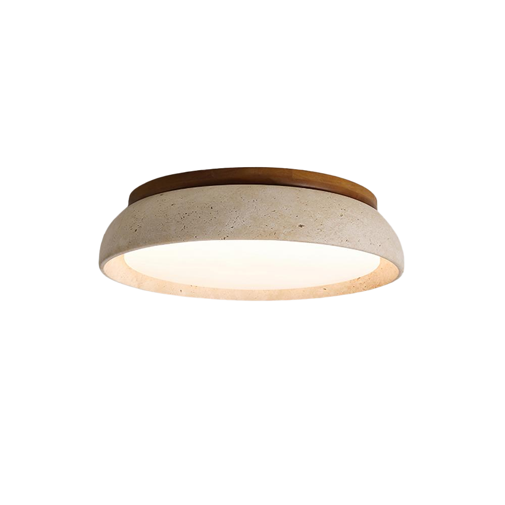 Travertine and Wood Ceiling Light | Japandi Style, 3000K Warm White