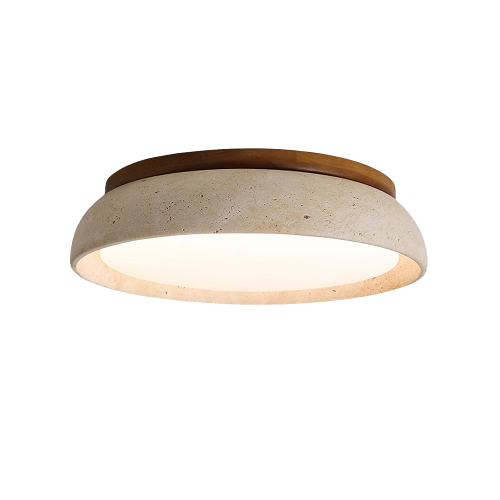 Travertine and Wood Ceiling Light | Japandi Style, 3000K Warm White