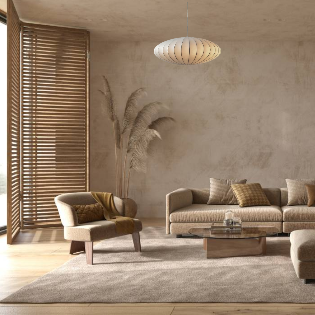 Japandi Silk Pendant Light | Round, Soft-Diffused Glow
