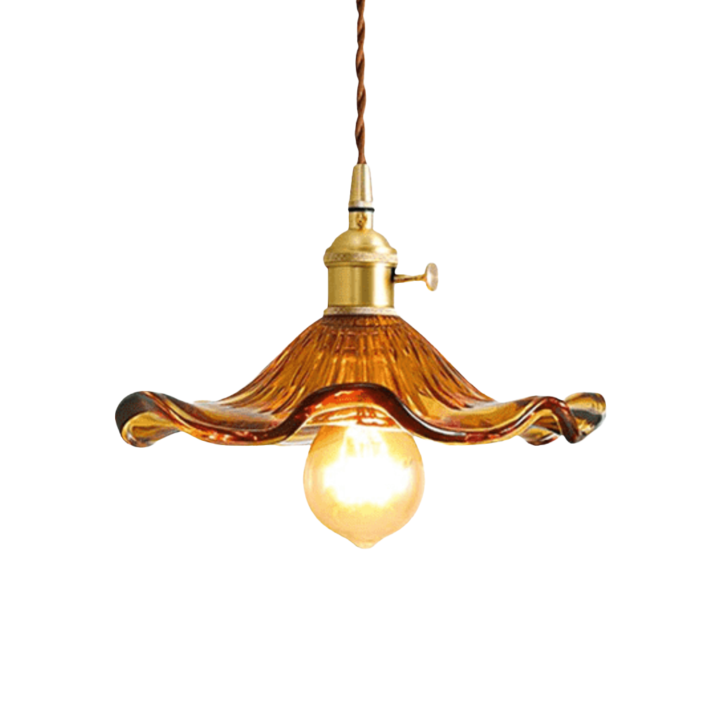 Hibiscus Flower Pendant Light | Floral Glass Shade, Brass Frame