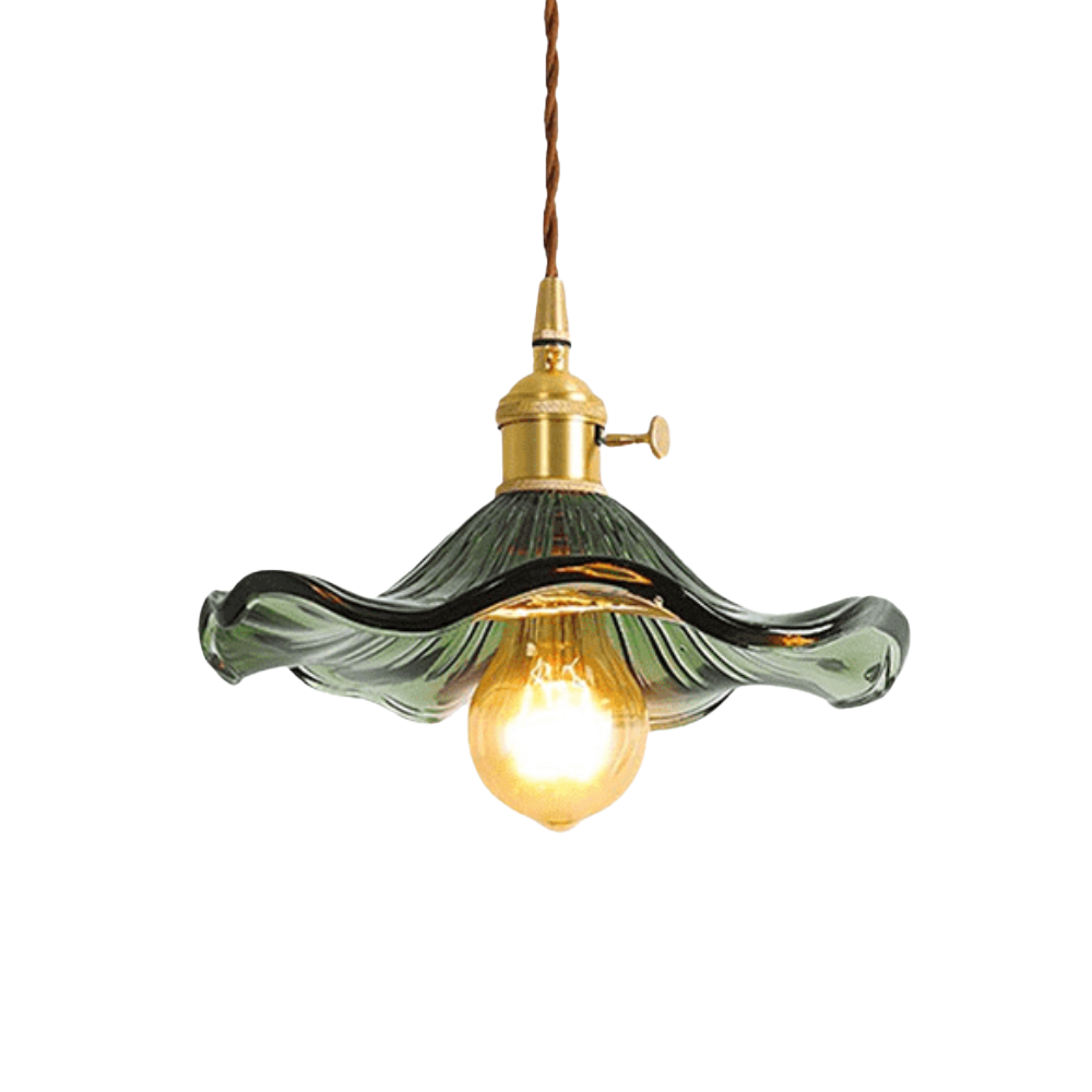 Hibiscus Flower Pendant Light | Floral Glass Shade, Brass Frame