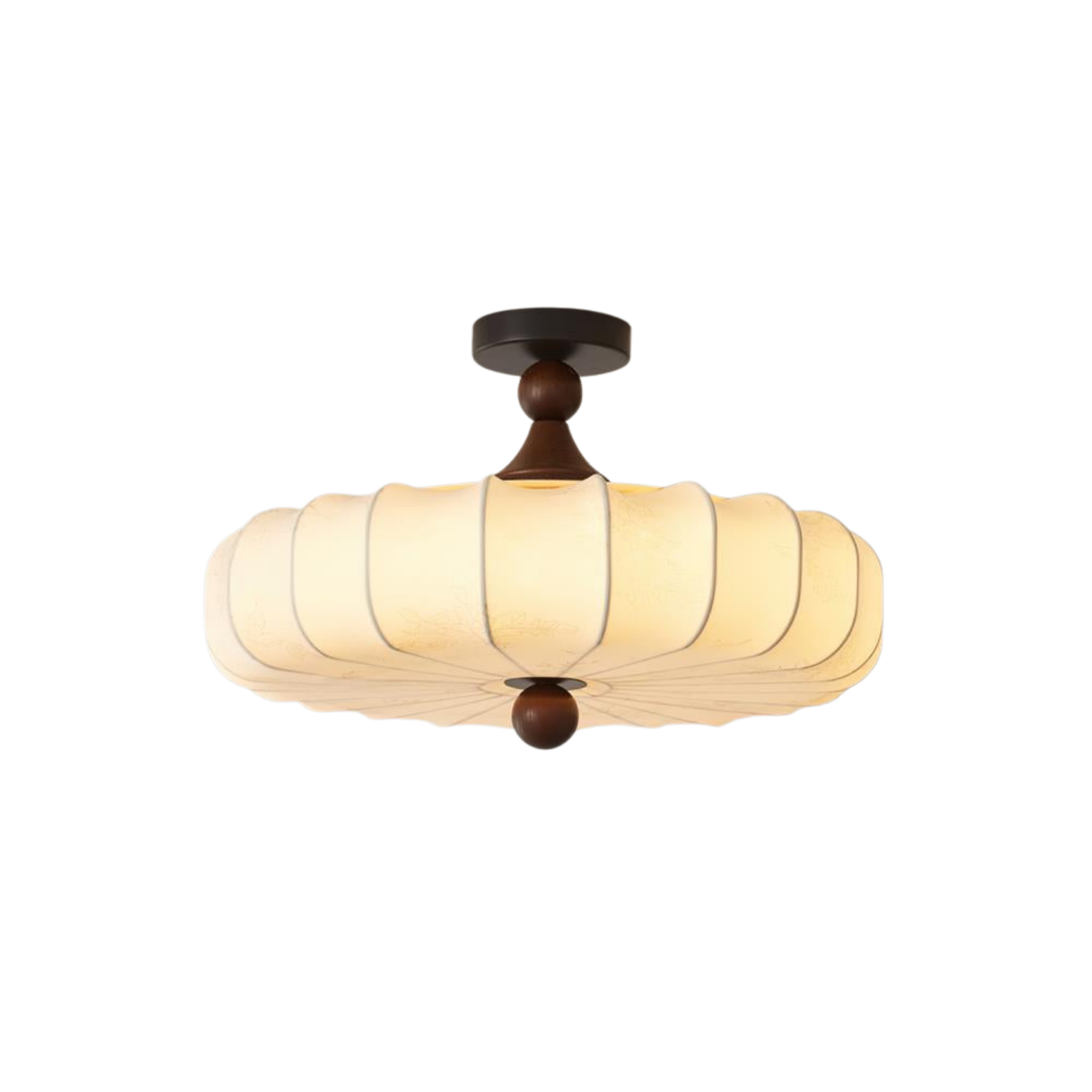 Floral Relief Fabric Ceiling Light | Walnut Wood, Warm White LED