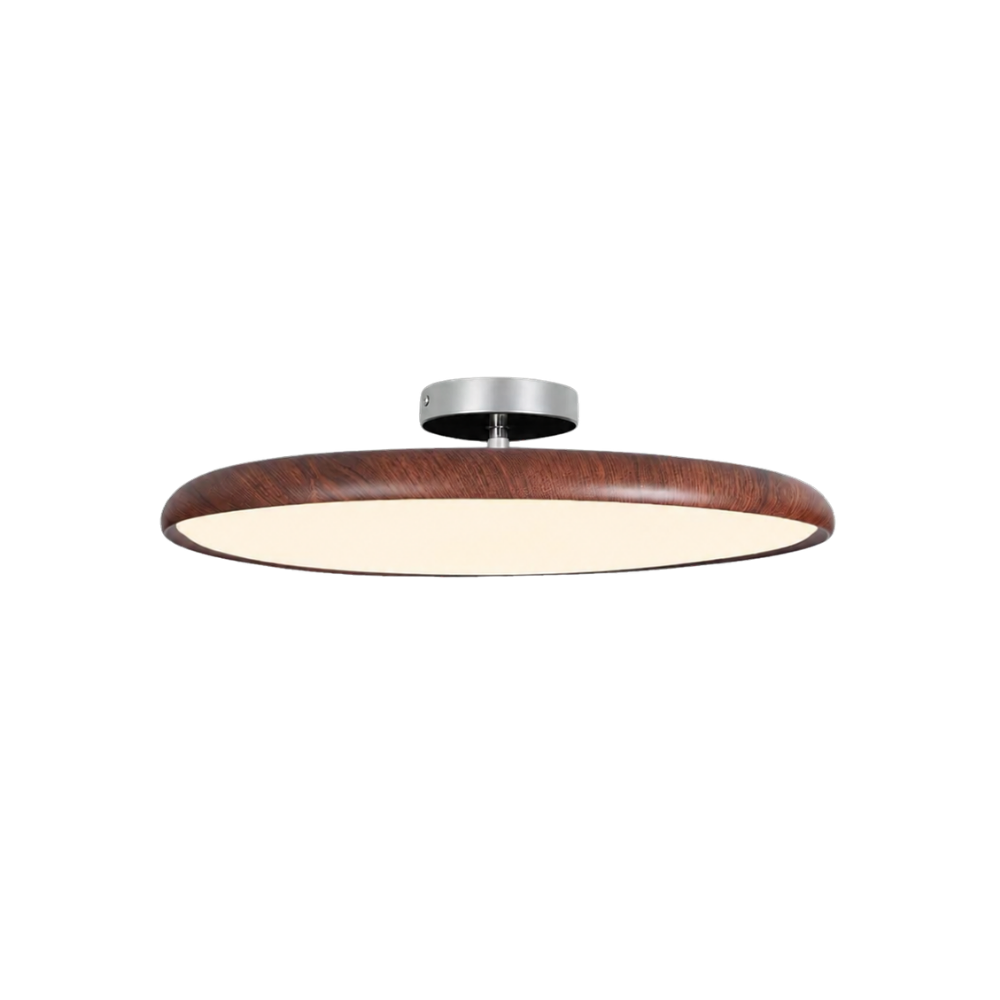 Round Flush Ceiling Light | Wood-Effect Frame, 3000K Warm White