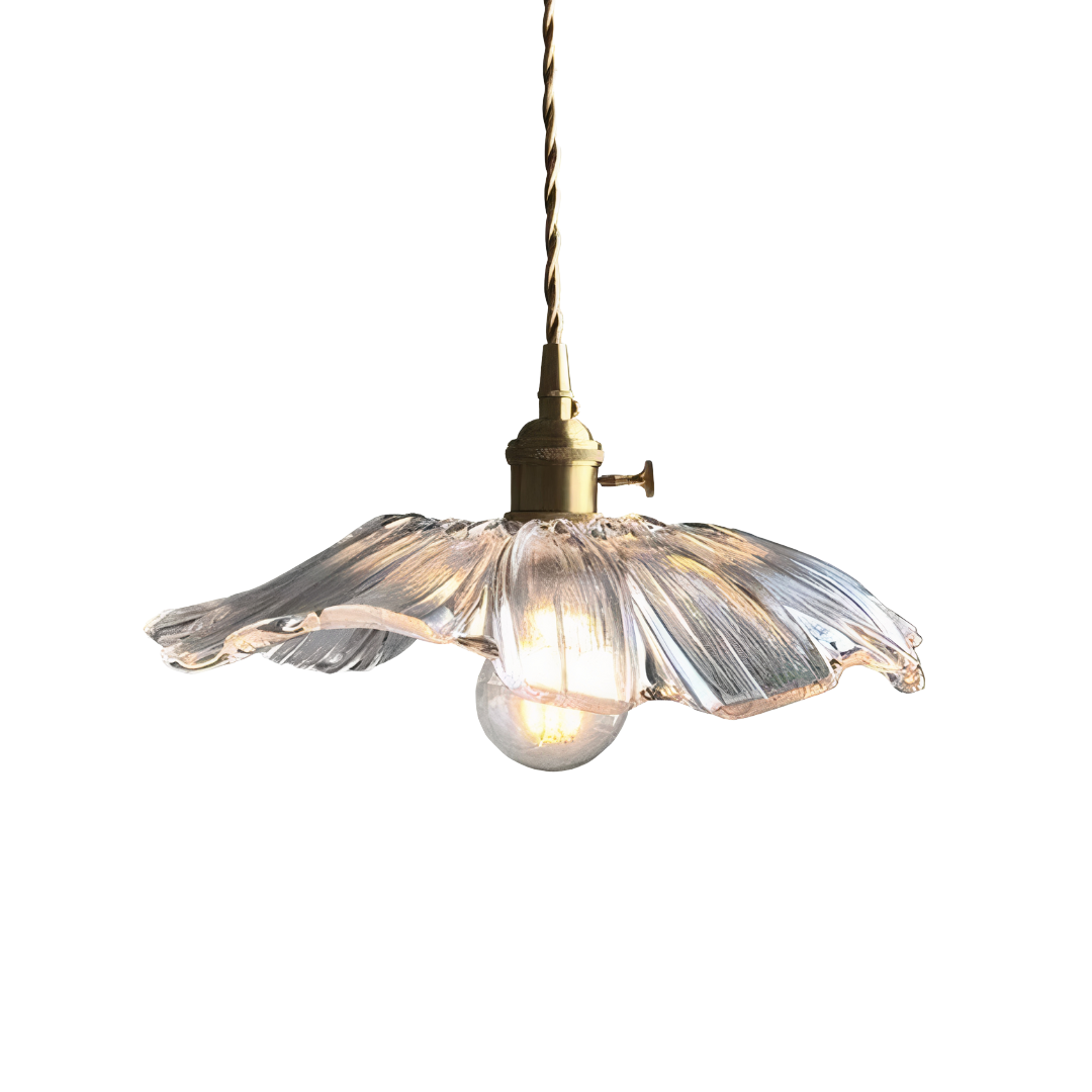 Ribbed Glass Pendant Light | Floral Form, Gold Fitting