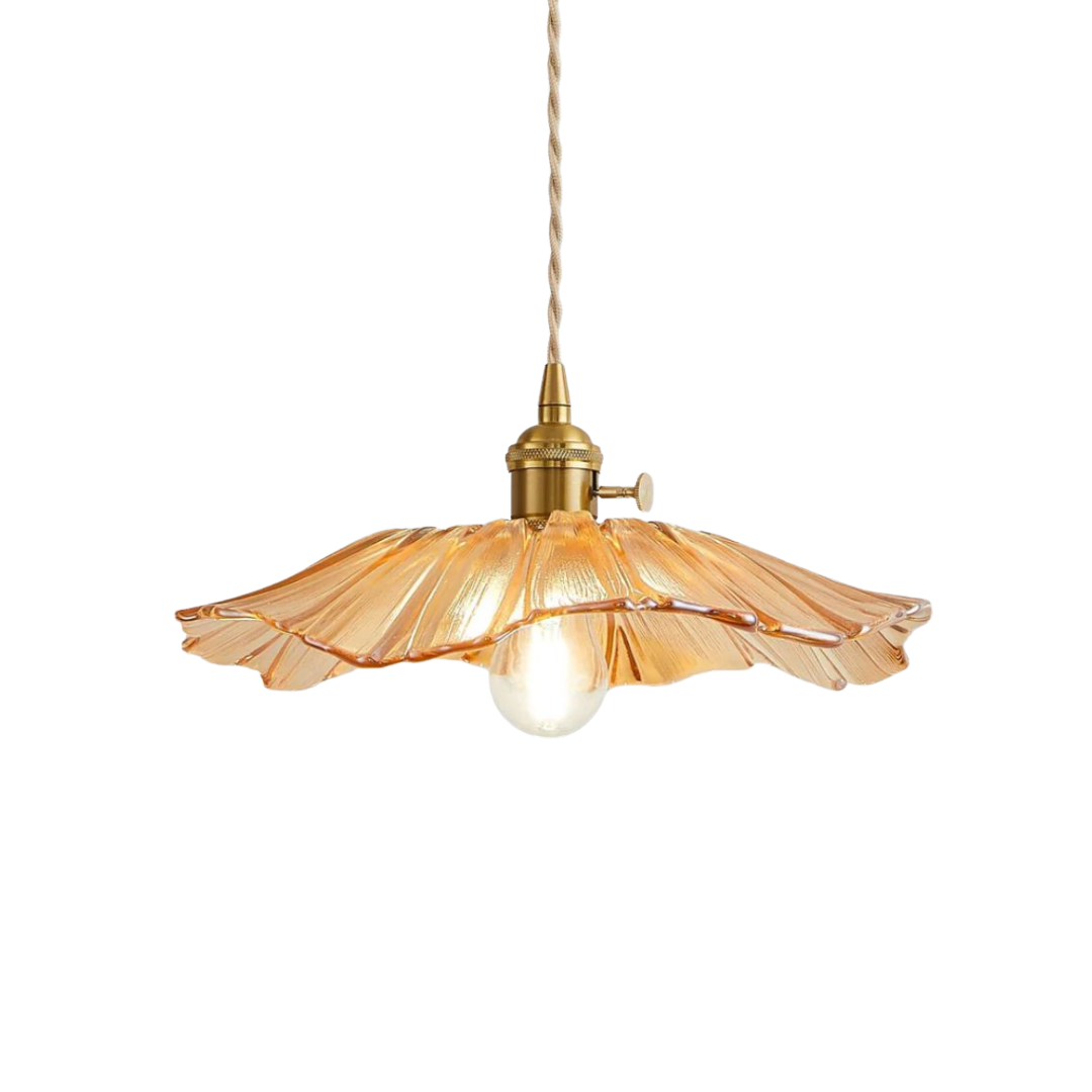 Ribbed Glass Pendant Light | Floral Form, Gold Fitting
