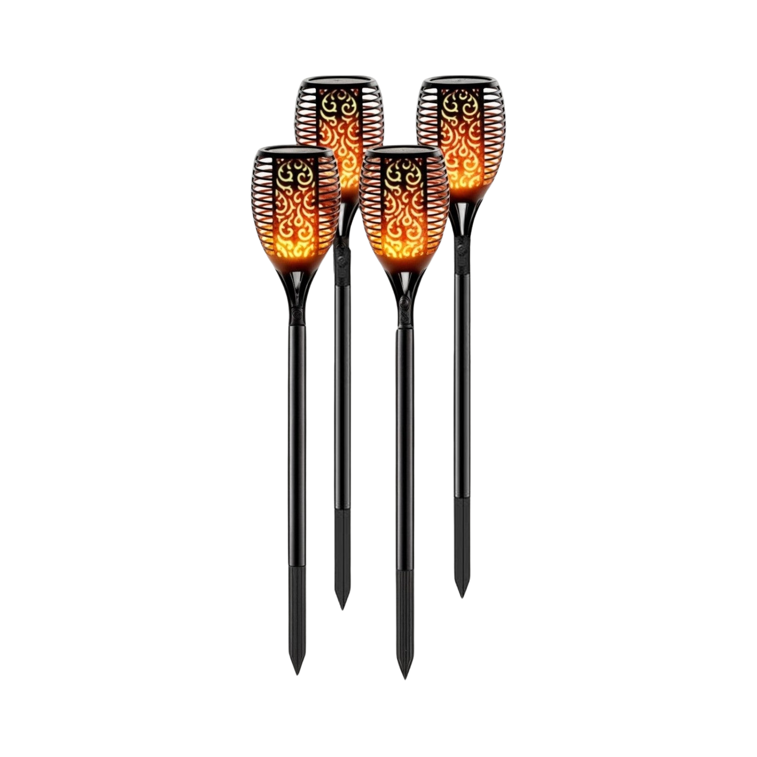 Solar Garden Torches | Set of 4, IP65 Weatherproof, Warm White