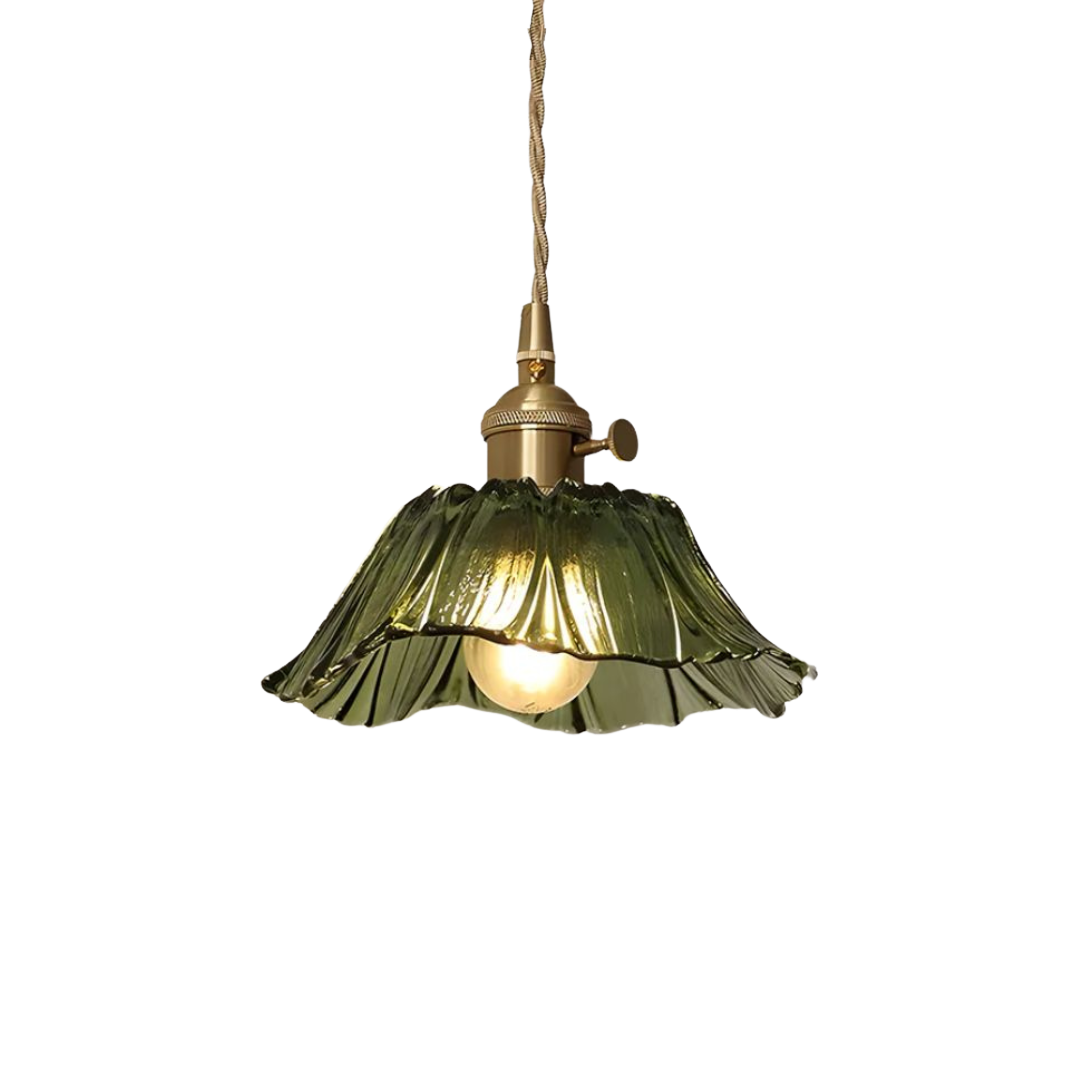 Ribbed Glass Pendant Light | Floral Form, Gold Fitting