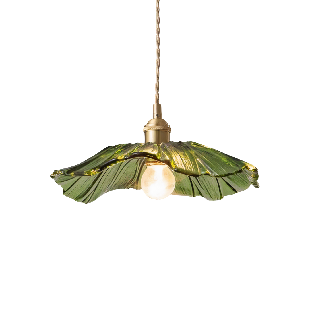 Ribbed Glass Pendant Light | Floral Form, Gold Fitting
