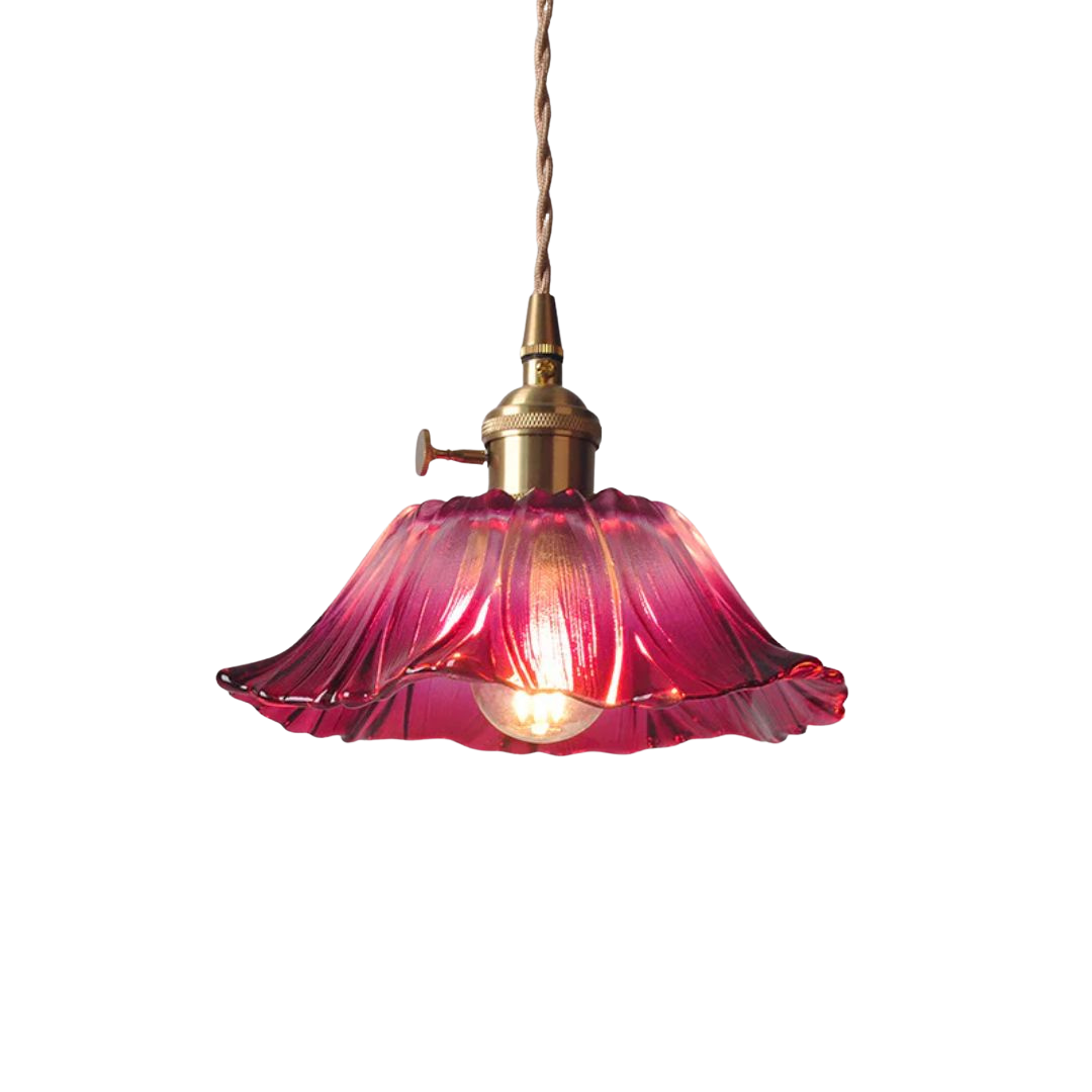 Ribbed Glass Pendant Light | Floral Form, Gold Fitting