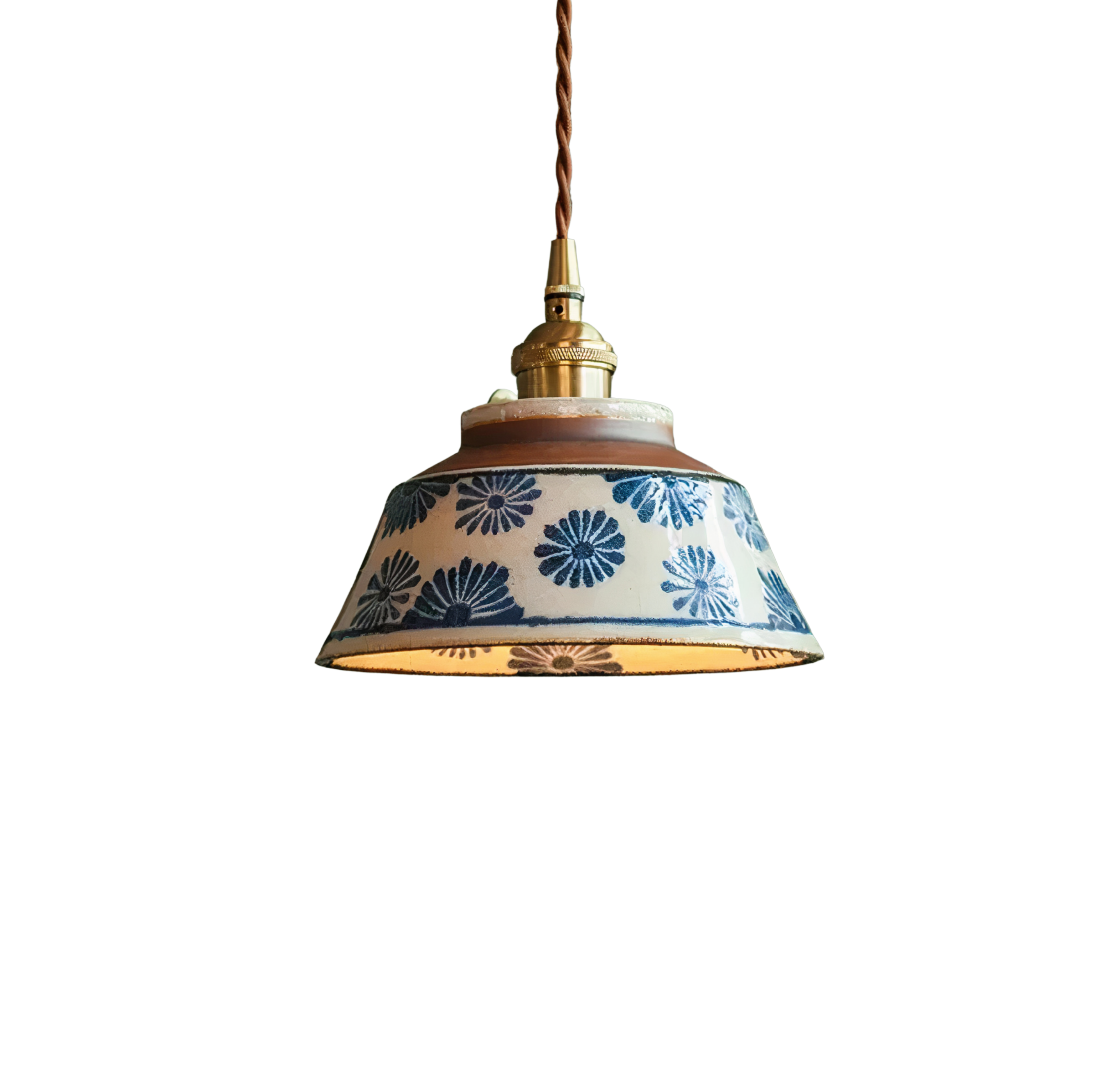 Hand-Painted Ceramic Pendant Light | Scandinavian Floral Design
