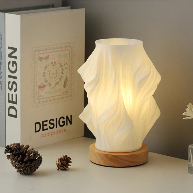 Sculptural LED Table Lamp | Wood Base, Dimmable, USB Powered